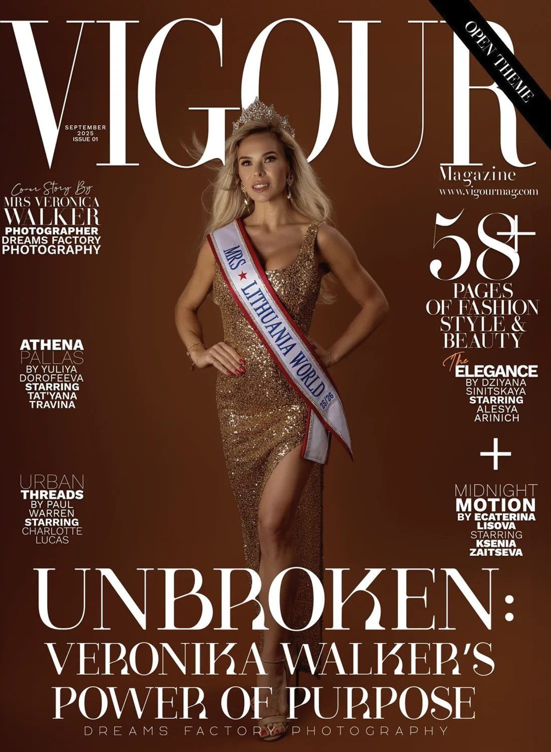 Vigour Magazine September 2025 cover: ‘Unbroken: Veronika Walker’s Power of Purpose’, photographed by Dreams Factory Photography